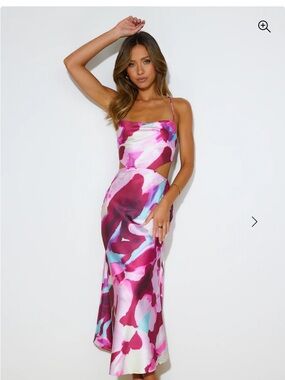 Satin Watercolor Pink Multi Midi Dress with Cutout Details
